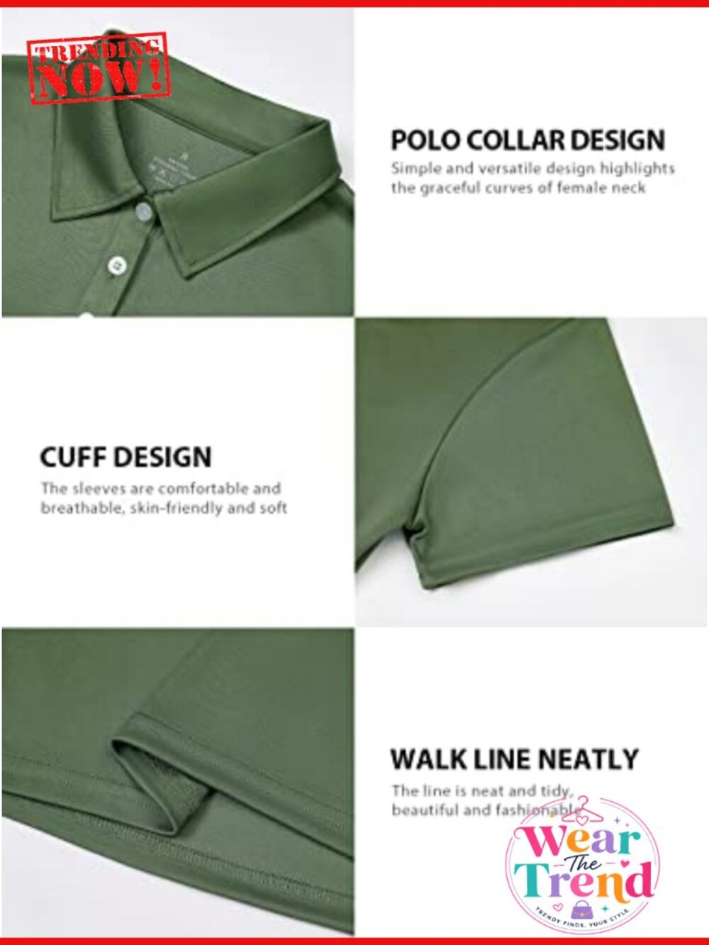 Women's Dry Fit Polo Shirt Short Sleeve Golf Shirt Collar Tops - Picture 5 of 6